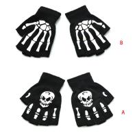 1 P Halloween Stretch Knitted Half Finger Gloves Winter Warm Luminous Glow in The Dark Skull Skeleton Cycling Mittens