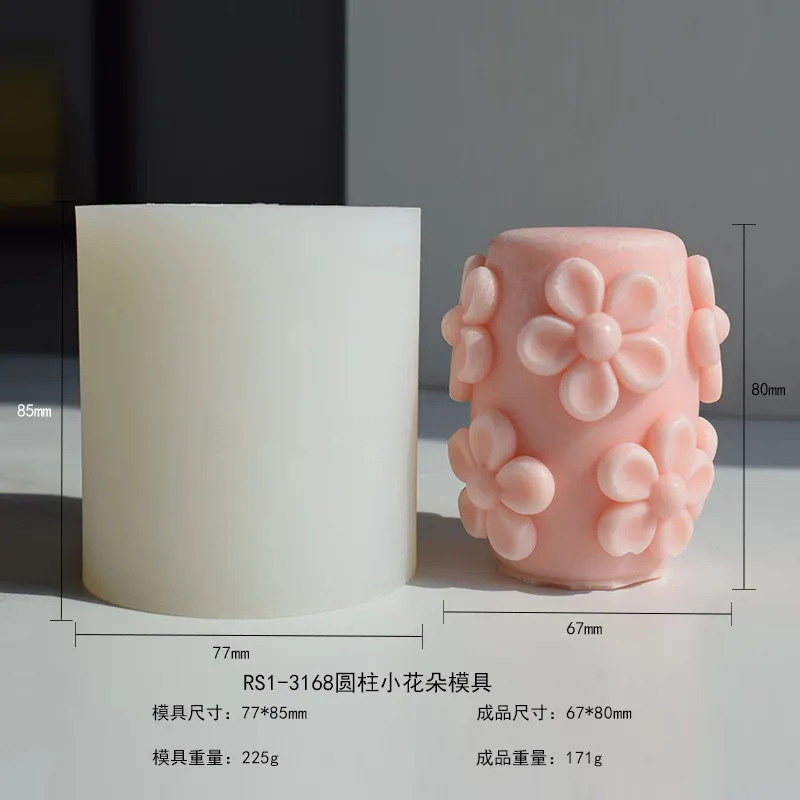 Candle Silicone Mold 3D Flower Column Silicone Candle Mold DIY Cylinder  Geometry Soap Resin Plaster Making Chocolate Cake Ice Mould Gift Home Decor