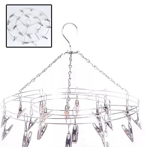 HANGER003Clothes Hanging Drying Rack With 20 Clip Stainless Steel