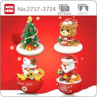 Weagle Merry Christmas Tree Santa Claus Bear Lucky Cat Animal Tumbler Light Model Mini Diamond Blocks Bricks Building Toy In Box