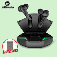 Wiresto บลูทูธหูฟังไร้สายสำหรับเล่นเกม หูฟังบลูทูธ 5.0 หูฟังไร้สายหูฟังเล่นเกม ตัดเสียรบกวน หูฟังออกกำลังกาย หูฟังไร้สาย PUBG MLBB Bluetooth Gaming Earphone Wireless E Sports Breathing LED Lights No Latency Super Bass Music Headset Free Storage Bag Gift