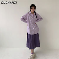 DUOHANZI เสื้อเชิ้ตผู้หญิงแขนยาวยาวปานกลางทรงหลวมใหม่