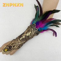 ZNPNXN ถุงมือยาวลายลูกไม้สีทองธรรมชาติสำหรับผู้หญิงถุงมือปาร์ตี้แบบไม่มีนิ้วสุดเซ็กซี่ถุงมือตาข่ายลูกไม้แบบกอธิคเครื่องประดับถุงมือ