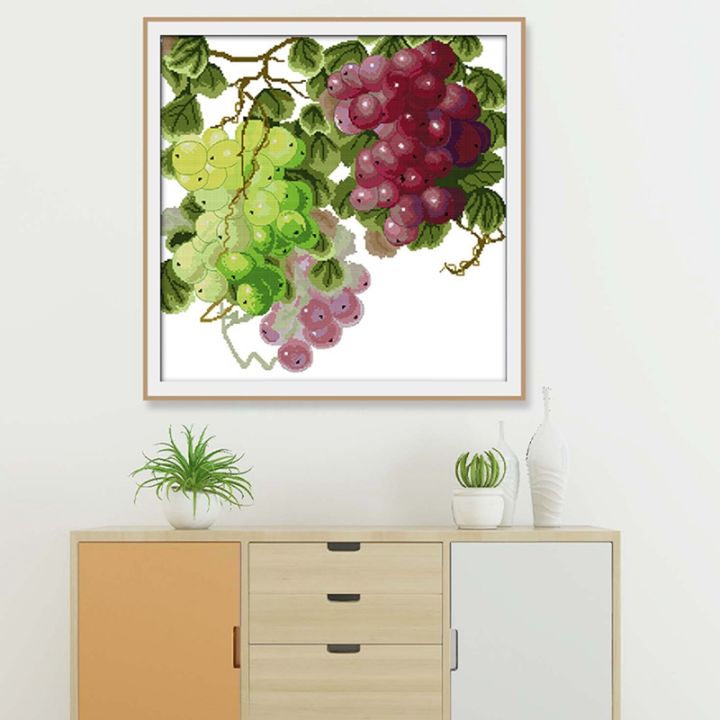 grapes-on-the-tree-still-life-pattern-cross-stitch-diy-needlework-kits-11ct-canvas-print-fabric-embroidery-set
