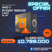 CPU AMD Ryzen 7 7800X3D  4.2GHz Boost 5.0GHz 8 nhân 16 luồng 104MB AM5 NEW