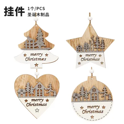 [COD] cross-border new products decorations double-layer white mosaic wooden ornaments tree pendants