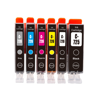 Compatible 6 Pack PGI-725 BK 2pcs + CLI-726 BK C M Y Ink Cartridge 725 726 PGI725 CLI726 XL PGI-725XL CLI-726XL Combo Set Print Inkjet for Canon PIXMA iP4870 iP4970 iX6560 MG5170 MG5270 MG5370 MG6170 MG6270 MG8170 MG8270 MX886 MX897 Color Printer