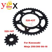 เย็บ250/300นินจาชุดเฟืองโซ่520-43T 520-14T เหล็กเฟืองโซ่สำหรับ Kawasaki Ninja250 EX250 Z250 Z300 EX300 Ninja300