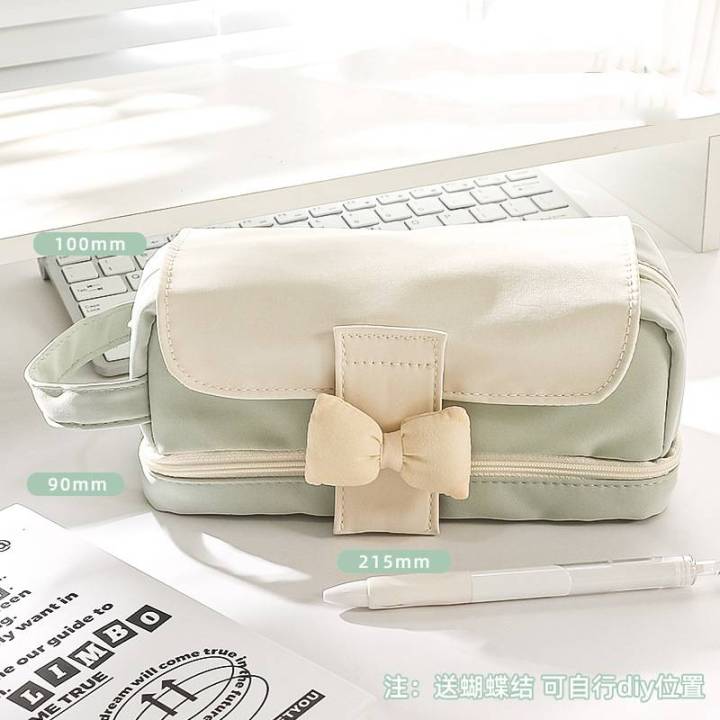 snow-white-pencil-case-bow-knot-student-pencil-case-large-capacity-pen-bag-cute-stationery-box