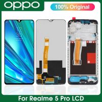 6.3 จอแอลซีดีต้นฉบับใหม่สำหรับ Oppo Realme 5 Pro ชิ้นส่วนจอสัมผัสแอลซีดีของเครื่องแปลงดิจิทัลพร้อมกรอบสำหรับ Realme Q RMX1971หน้าจอ