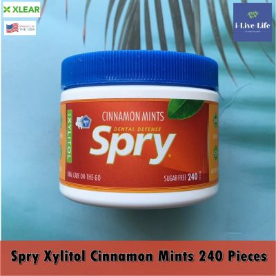 ลูกอมลดกลิ่นปาก ป้องกันฟันผุ เพิ่มการผลิตน้ำลาย ลมหายใจหอมสดชื่น Spry Xylitol Mints - XLEAR  breath freshener