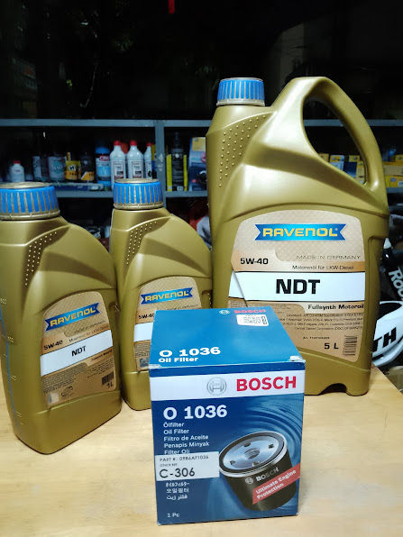 RAVENOL 5W40 NDT NORD DUTY FULLY SYNTHETIC OIL 7 LITERS WITH VIC OIL FILTER  BOSCH O 1036 / C-306 APPLICABLE FOR MITSUBISHI 4D56 ENGINE STRADA, MONTERO,  PAJERO