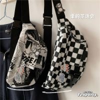 ℗❁♦  Japanese ins harajuku diablo wind the checkerboard tooling chest female south Korean girl joker oblique satchel purse tide