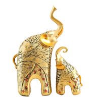 (2Pcs) Mother and Child Elephant Ornaments, Resin Crafts, European, Antique, Home, Living Room, Wine Cabinet
