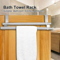 Retractable Bath Towel Rack ชั้นวางผ้าขนหนูแขวนเบาะป้องกันการลื่นไถลสแตนเลสโดยไม่ต้องเจาะที่วางผ้าขนหนูห้องนั่งเล่นสำหรับห้องครัวศึกษาห้องน้ำ