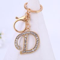 Fashion 26 Letter Metal Keyring Rhinestone Initial Keychain Bag Pendant Charms DIY Accessories Birthday Gifts