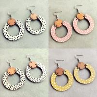 【hot】∏❃  Cut Wreath Earrings with Morandi Pot Print Round Wood Jewelry Wholesale