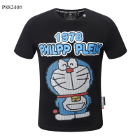 ที่มีคุณภาพสูงผู้ชาย Philipp Plein โดราเอมอนผ้าฝ้ายแขนสั้นเสื้อยืด PP เสื้อเย็นประเดิม