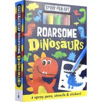 Spray pen art roarsome dinosaurs color spray painting activity book dinosaur theme creative activity book art DIY handmade childrens Art Painting Book Childrens English reading material original English imported