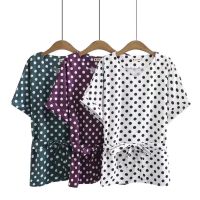 【มีไซส์ใหญ่】Plus Size XL-4XL V-neck Polka Dots Printed Summer Tops Women Short Sleeve Slim Shirts Oversized Vintage Top