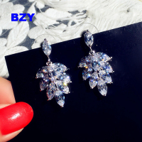 BZY ใหม่แฟชั่น Brilliant Cubic Zirconia ต่างหูผู้หญิง Leaf Shaped Fresh Girls ต่างหูหู Aesthetic Luxury งานแต่งงานเครื่องประดับ