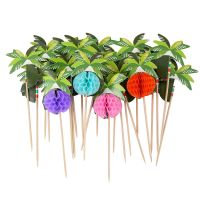 50Pcs Coconut Honeycomb Fruit Sticks Salad Fruit Fork Cocktail Cake Decorations For Hawaiian Party Summer Wedding Supplies