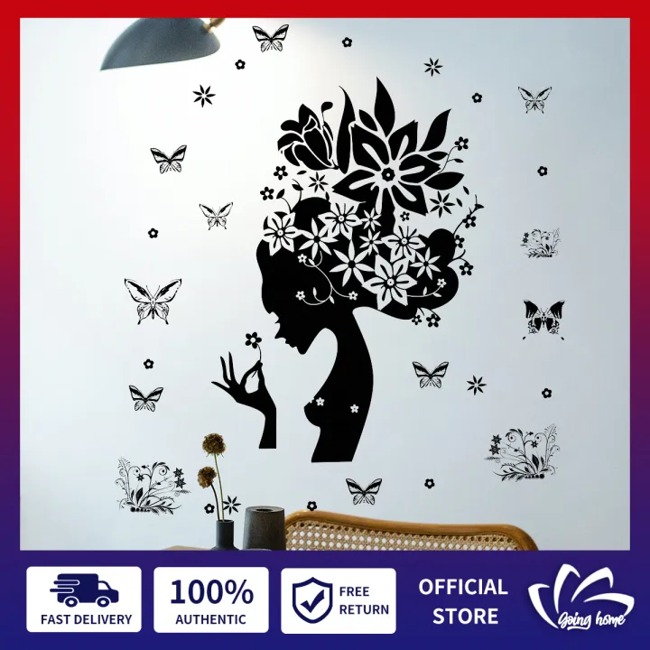 Wallpaper Black Silhouettes Wall Stickers Decals Butterfly with Flower