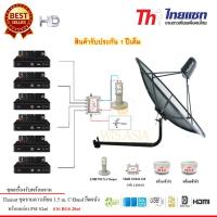 Thaisat 1.5M. C-Band ชุดจานดาวเทียมตะแกรงไทยแซท (ติดตั้งผนัง) +PSI S2 HD x6 พร้อมสาย RG6 20m.x6