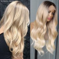 Ombre Blonde Synthetic Lace Front Wig for Women Long Wavy Black to Light Brown Body Wave Wigs Pre Plucked Heat Resistant [ Hot sell ] TOY CENTER