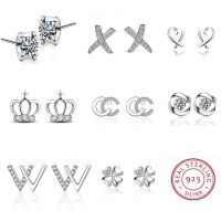 New 925 Sterling Silver Zircon Stud Earrings For Women High Quality Exquisite Student Girlfriend Jewelry Accessories Heart Gift