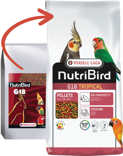 NutriBird G18 Tropical อาหารนกอัดเม็ดสูตรสำเร็จ สำหรับนกขนาดเล็ก-กลาง แบ่งขาย 500g