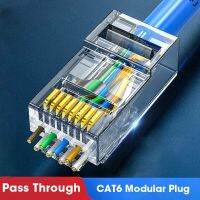 ตัวเชื่อมต่อ RJ45 Cat6เครือข่าย100ชิ้นสายเคเบิลเครือข่ายหัวคริสตัลแบบมีรูพรุน RJ45แบบไม่หุ้มฉนวน