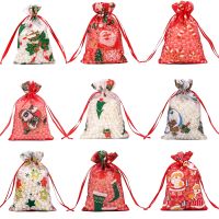 Lot Christmas Candy Bag Santa Snowflake Christmas Tree Socks Bells Pattern Jewelry Gift Organza Storage Drawstring Pouches