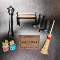 [COD] dollhouse accessories [Mini house gate with street potted plant set] micro-landscape decoration model