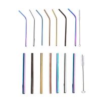 Rainbow Color Reusable Metal Straws Set With Cleaner Brush 304 Stainless Steel Drinking Beer Milk Kitchen Bar Party Accessory Specialty Glassware