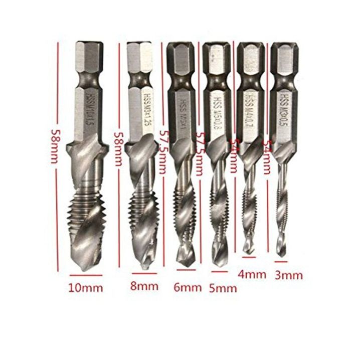 worth-buy-6ชิ้นสกรู-m3-m10แตะตัวชี้วัดดอกสว่านบิตผสมความเร็วสูง-steelhss-ก๊อก-countersink-ชุดลบมุม1-4ในการเปลี่ยนแปลงอย่างรวดเร็ว-hex