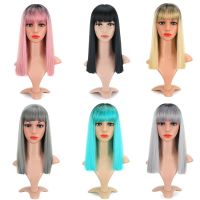 Short Bob Straight Wig With Air Bangs Short Bob Synthetic Heat Resistant Fiber Colorful Ombre Costume Wigs Cosplay Wig 16 Inch Wig  Hair Extensions Pa