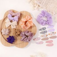 7Pcs/Set Hair Accessories for Girls Hair Clips Scrunchies Hairbands Print BB Hairclip Bow Hairpin Elastic Ponytail Rubber Band