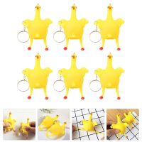 【YF】 6pcs Egg Laying Hens Crowded Stress Keychain Spoof Tricky Keyring Chains