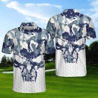 Blue And White Camouflage Golf Short Sleeve 3 Button Fabric Polo Shirt