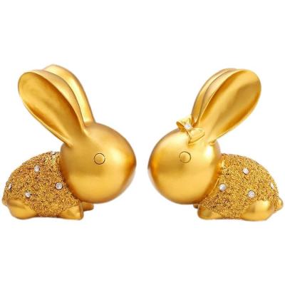 Bunny Figurine Diamond Zodiac Rabbit Golden Resin Small Animal Statues Home Decoration Statue for Living Room Bedroom Study Desktop Couple Ornaments qualified