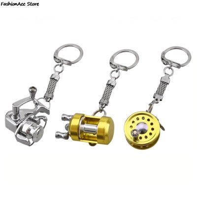 1Pcs Alloy Fishing Reel Drum Pendant Keychain Key Wheel Outdoor Fishing Tackle Key Chains