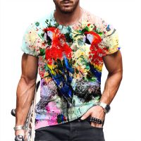 Fashion Colour Painting Parrot graphic t shirts Summer Men Casual Trend 3D Printed Short Sleeve Hip Hop haruku streetwear Tees