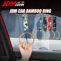 JDM วงแหวนญี่ปุ่นสไตล์ไผ่ตกแต่งรถแขวน,อุปกรณ์ตกแต่งรถยนต์วงแหวนสายหนังที่จับแบบดึงรอบภายในรถแข่งแบบสากล