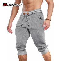 MAGCOMSEN ฤดูร้อน Joggers ผู้ชายด้านล่างเข่า Sweatpants การฝึกอบรมฟิตเนสกางเกง Gyms กระเป๋าซิป Drawstring เอวยางยืดกางเกง