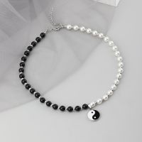 Fashion Hip-hop Tai Chi Pearl Beads Pendant Personalized Yin Yang Black White Choker Necklace for Men Women Trendy Jewelry Fashion Chain Necklaces