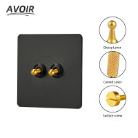 Avoir Wall Light Switch Lever Electrical Socket EU French Standard Pulgs Retro Toggle Switch Black Stainless Steel Panel Dimmer