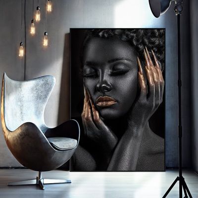 แอฟริกันสีดำผู้หญิงรูปภาพโปสเตอร์ผ้าใบตกแต่งบ้านสมัยใหม่ผนังศิลปะห้องนั่งเล่นตกแต่งบ้านภาพวาด
