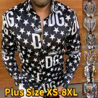 Light Luxury Mens Shirts Trendy Single Breasted Shirts Casual Pattern Printed Long Sleeved Tops Mens Clothing Party Car XS-8XL