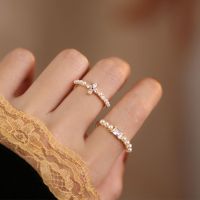 cincin wanita Korean style elegant and fashionable square zircon flower open ring